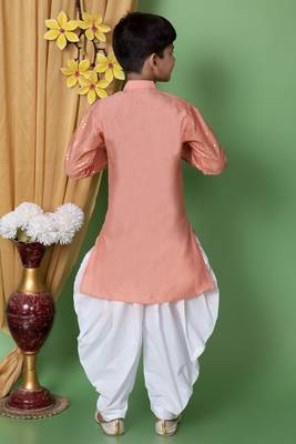 embroidery & sequins work dupion silk kurta and cotton patiyala set for boys 2