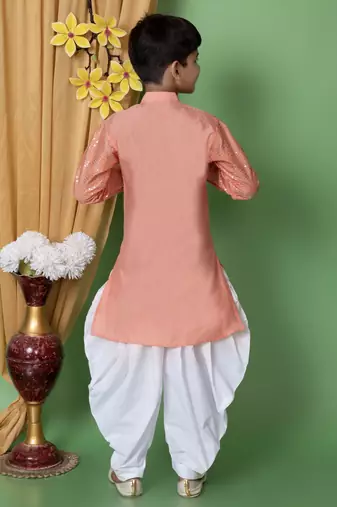 embroidery & sequins work dupion silk kurta and cotton patiyala set for boys