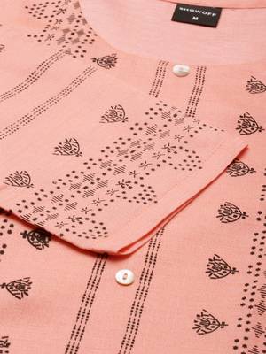 women's calf length round neck peach ethnic motifs straight kurta 4