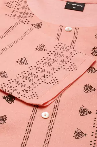 women's calf length round neck peach ethnic motifs straight kurta