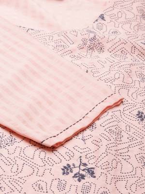 women's knee length round neck pink geometric straight kurta 4