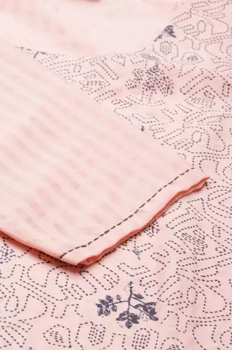 women's knee length round neck pink geometric straight kurta