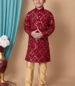 embroidery & sequins work dupion silk kurta and pajama set for boys