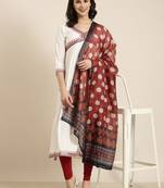 women's calf length v-neck cream solid anarkali kurta comes with duppatta