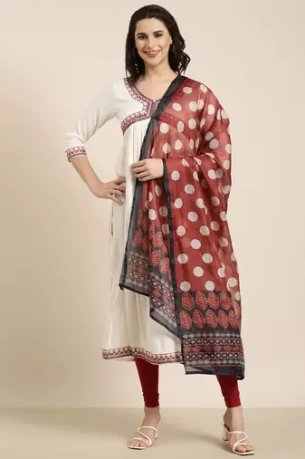 women's calf length v-neck cream solid anarkali kurta comes with duppatta