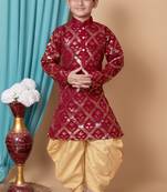 embroidery & sequins work dupion silk kurta and patiyala set for boys