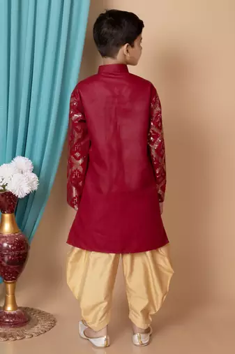 embroidery & sequins work dupion silk kurta and patiyala set for boys