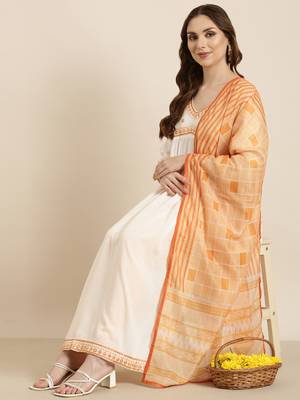 women's calf length v-neck off white solid straight kurta comes with duppatta 1