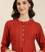 women's calf length round neck rust woven design straight kurta