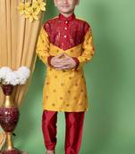 embroidery & sequins work dupion silk kurta and pajama set for boys