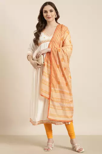 women's calf length v-neck off white solid straight kurta comes with duppatta