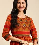 women's ankle length round neck multi tribal anarkali kurta