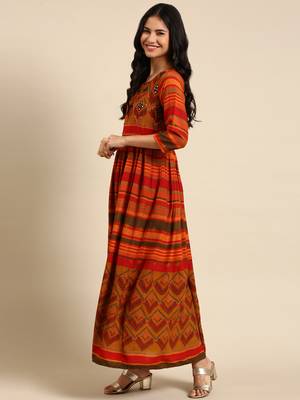 women's ankle length round neck multi tribal anarkali kurta 3