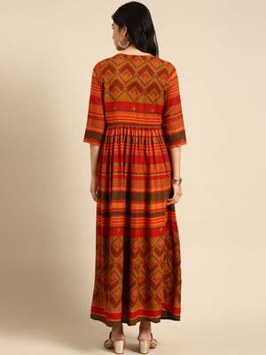 women's ankle length round neck multi tribal anarkali kurta 4