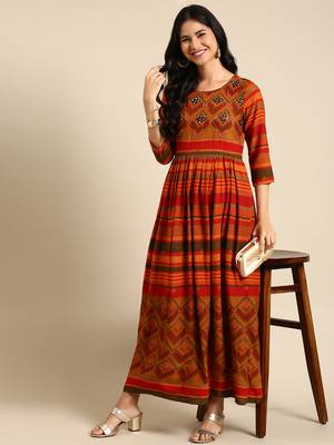 women's ankle length round neck multi tribal anarkali kurta 5