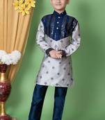 embroidery & sequins work dupion silk kurta and pajama set for boys