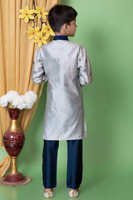 embroidery & sequins work dupion silk kurta and pajama set for boys 2
