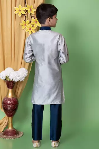 embroidery & sequins work dupion silk kurta and pajama set for boys