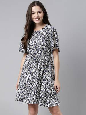 women polychiffon white floral printed dress 1