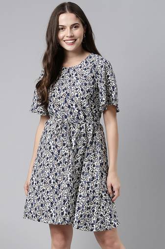 women polychiffon white floral printed dress