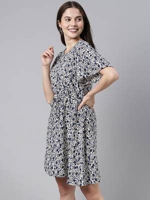 women polychiffon white floral printed dress 3