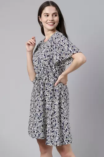 women polychiffon white floral printed dress