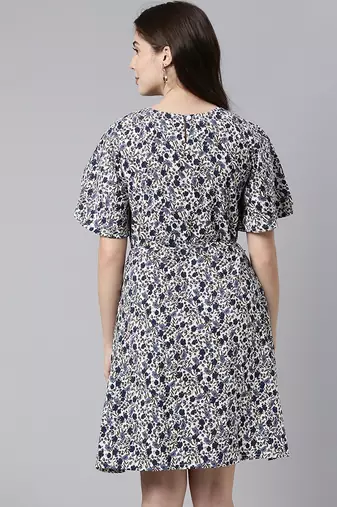 women polychiffon white floral printed dress