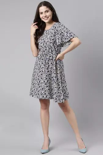 women polychiffon white floral printed dress