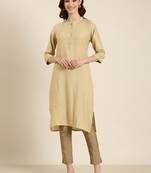 women's calf length mandarin collar beige solid straight kurta