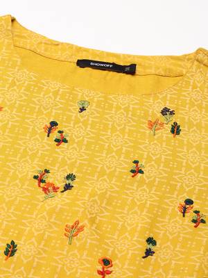 women's calf length round neck yellow ethnic motifs straight kurta 3
