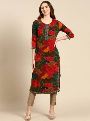 women's calf length round neck multi colourblocked straight kurta 1