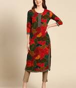 women's calf length round neck multi colourblocked straight kurta