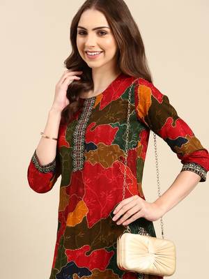 women's calf length round neck multi colourblocked straight kurta 2
