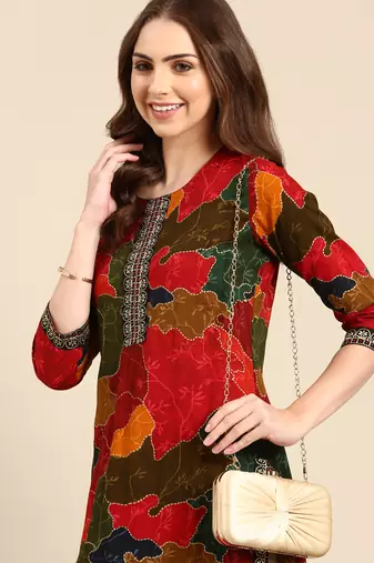 women's calf length round neck multi colourblocked straight kurta