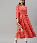 women's calf length square neck peach solid anarkali kurta