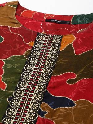women's calf length round neck multi colourblocked straight kurta 3