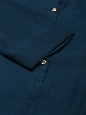 women's calf length mandarin collar teal solid straight kurta 5