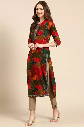 women's calf length round neck multi colourblocked straight kurta