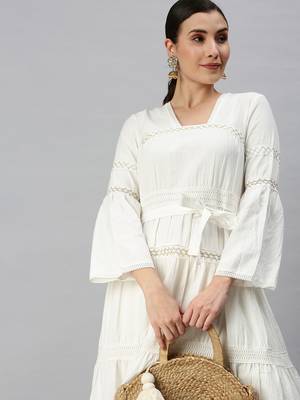 women's calf length square neck white solid anarkali kurta 1