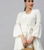 women's calf length square neck white solid anarkali kurta