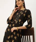 women's ankle length round neck coffee brown embellished a-line kurta