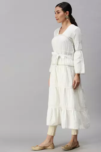 women's calf length square neck white solid anarkali kurta