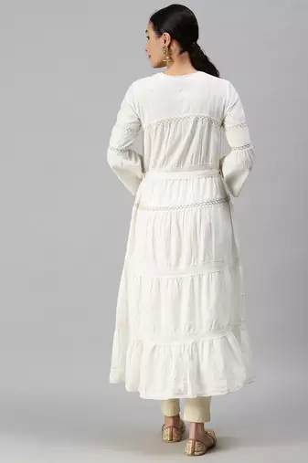 women's calf length square neck white solid anarkali kurta