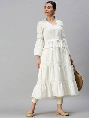 women's calf length square neck white solid anarkali kurta 5