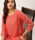 women's calf length round neck pink floral straight kurta