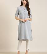 women's calf length mandarin collar grey solid straight kurta