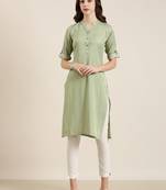 women's calf length mandarin collar olive solid straight kurta