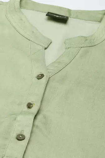 women's calf length mandarin collar olive solid straight kurta