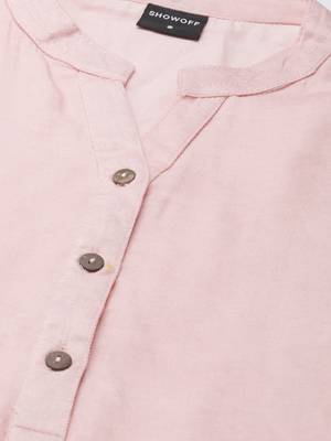 women's calf length mandarin collar pink solid straight kurta 3