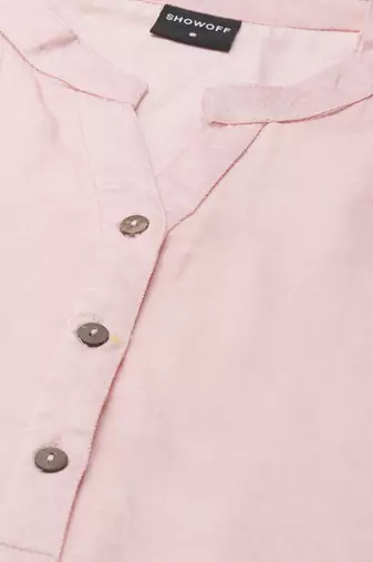 women's calf length mandarin collar pink solid straight kurta